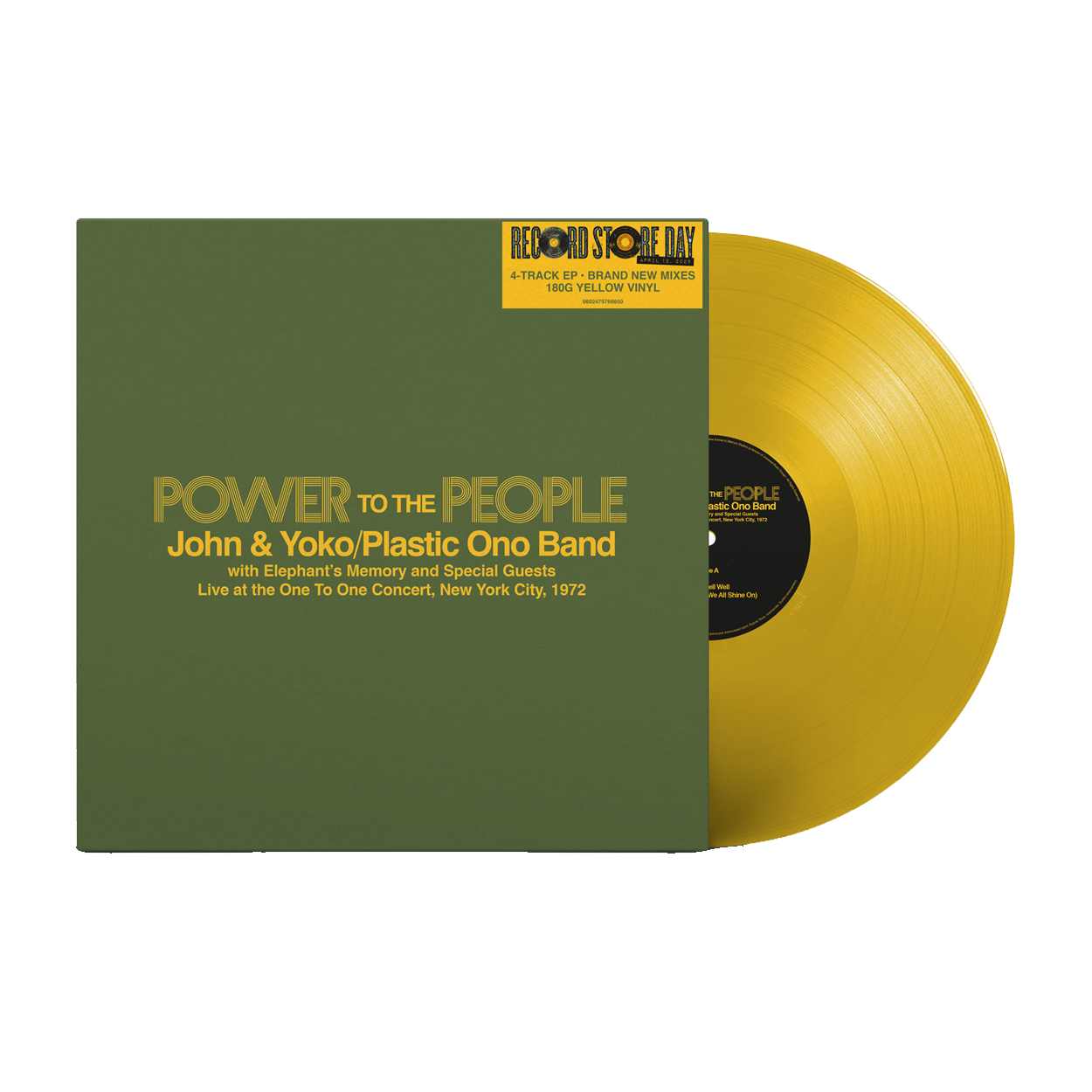 John & Yoko, Plastic Ono Elephant's Memory Band - Power To The People - Live at the One To One Concert, New York City, 1972 (RSD25): Yellow Vinyl LP