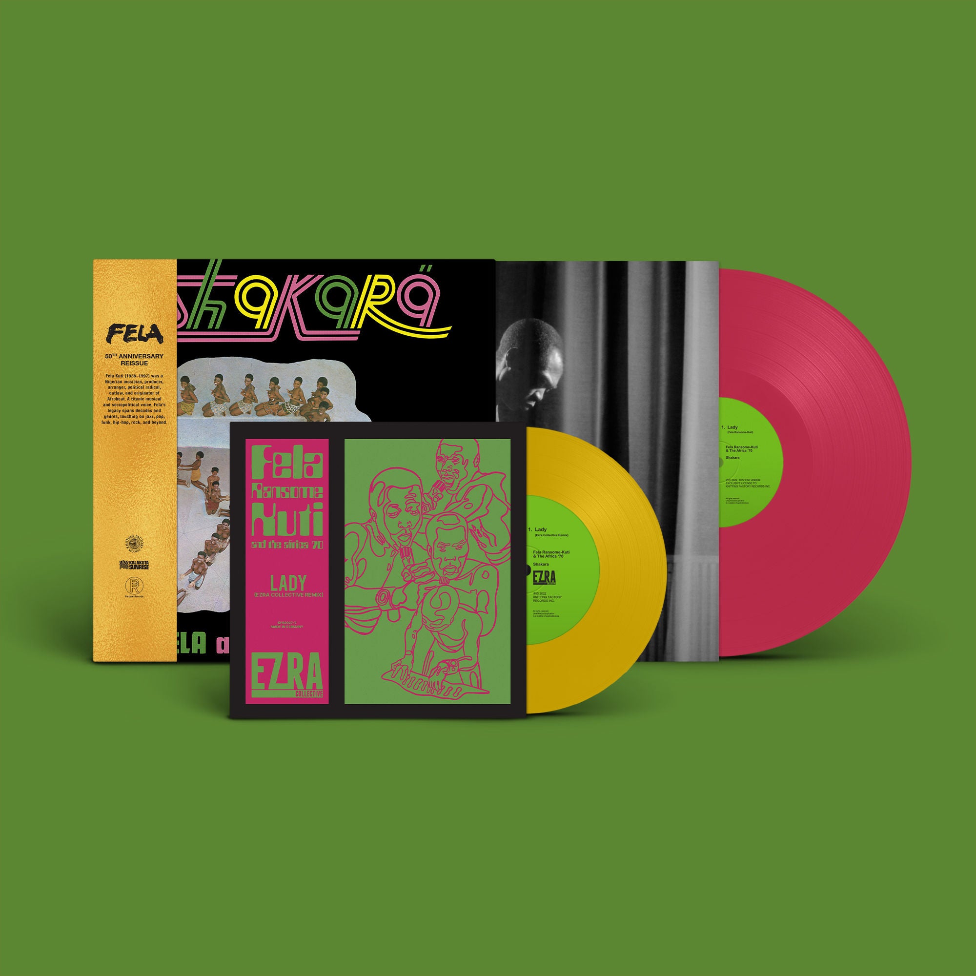 Fela Kuti - Shakara (50th Anniversary Edition): Limited Pink Vinyl LP + Bonus Yellow Vinyl 7"