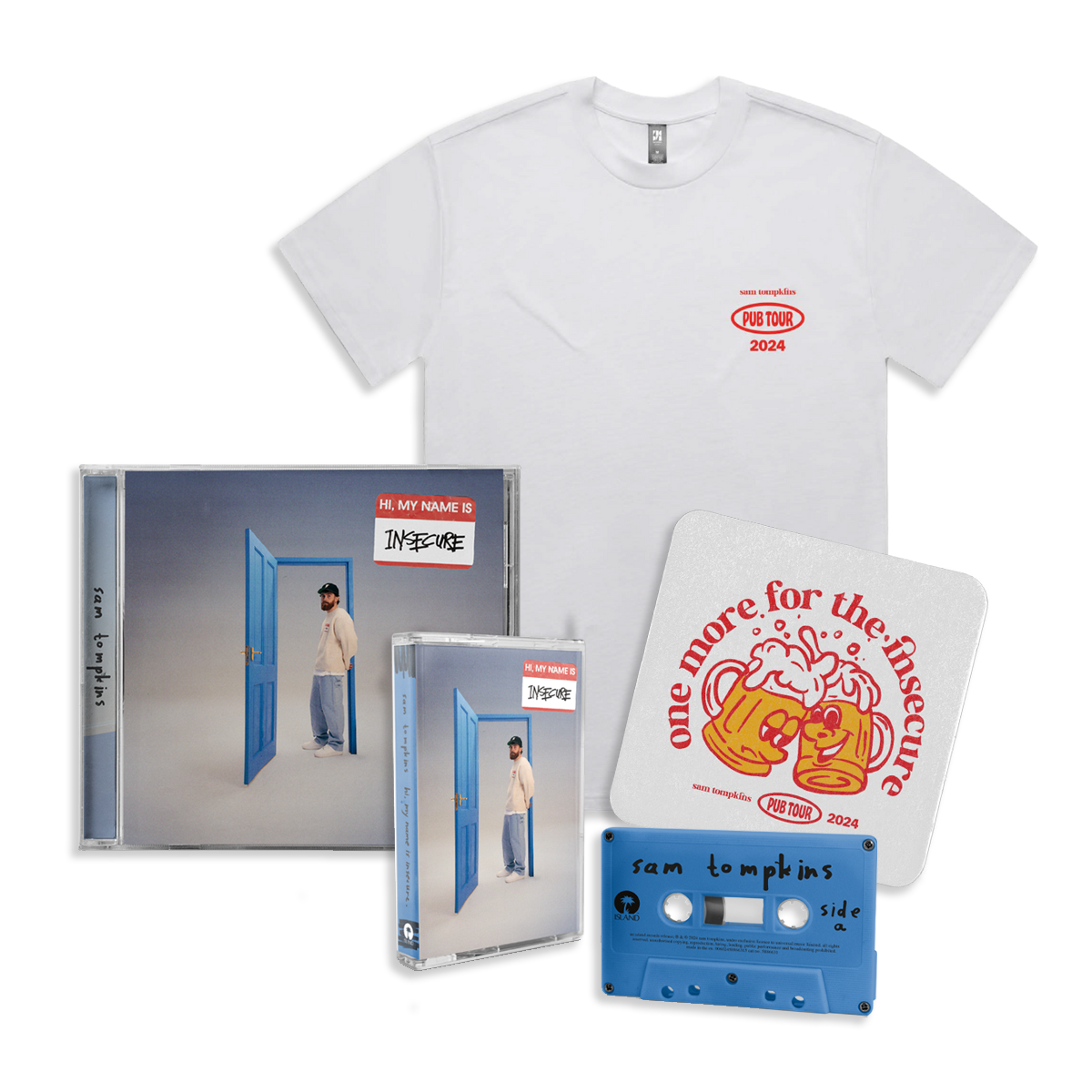 hi, my name is insecure: CD, Cassette, Pub Tour T-Shirt + Signed Beer Mat