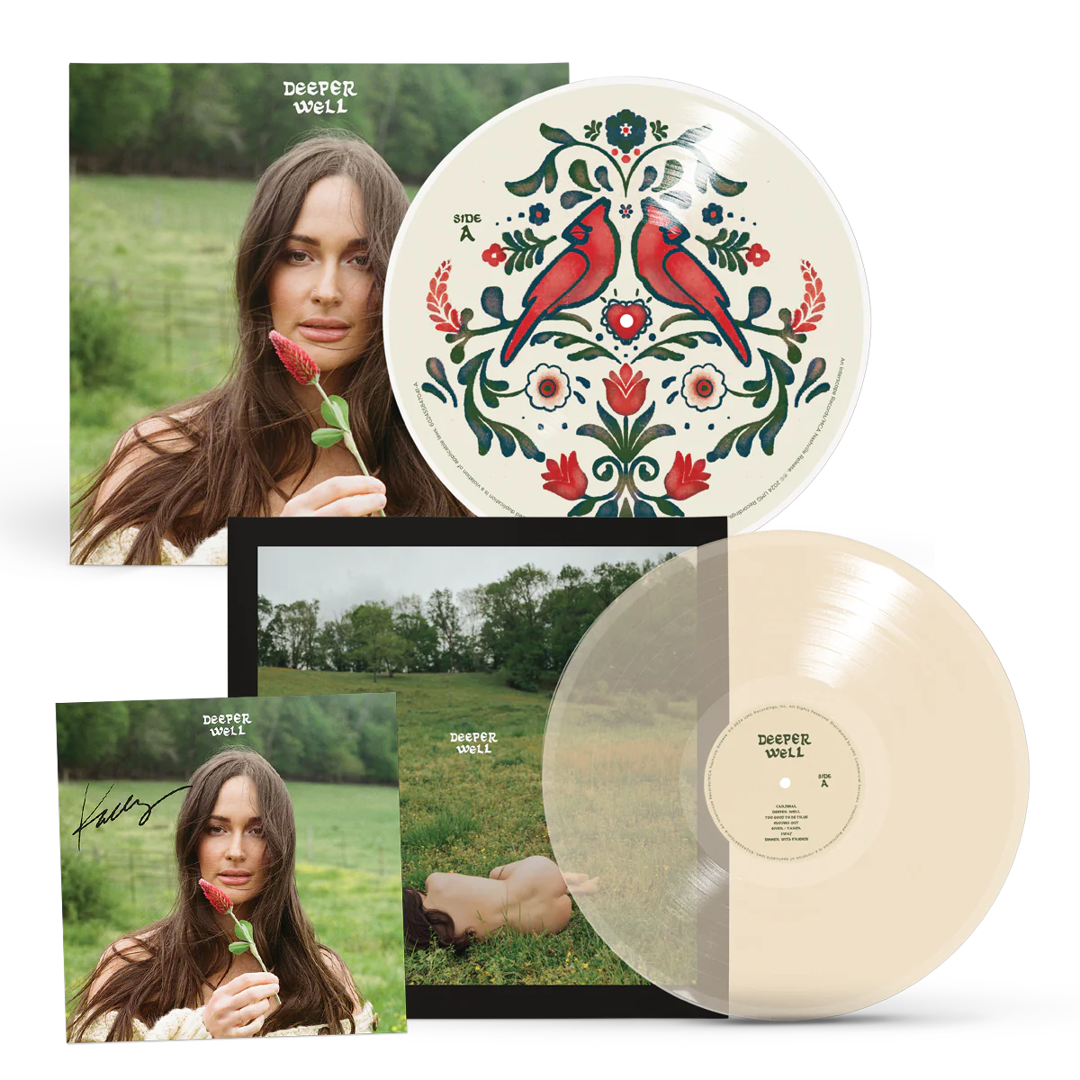 Deeper Well: Limited Transparent Cream (w/ Alt 'Nude' Sleeve), 'Cardinal' Picture Disc Vinyl LP + Signed Art Card