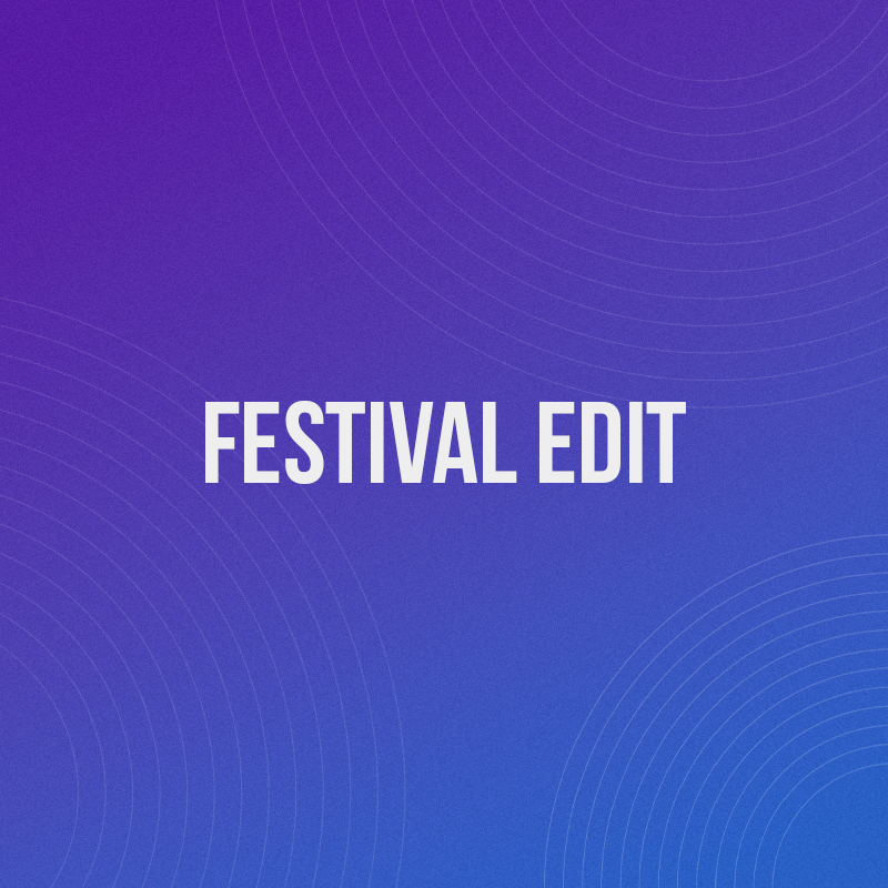 Purple / blue gradient background with white 'Festival Edit' text in the centre.