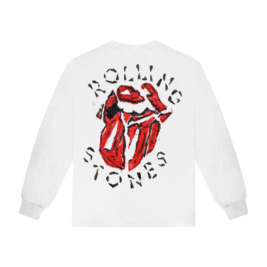 The Rolling Stones - Painted Diamond Tongue White Long Sleeve Shirt