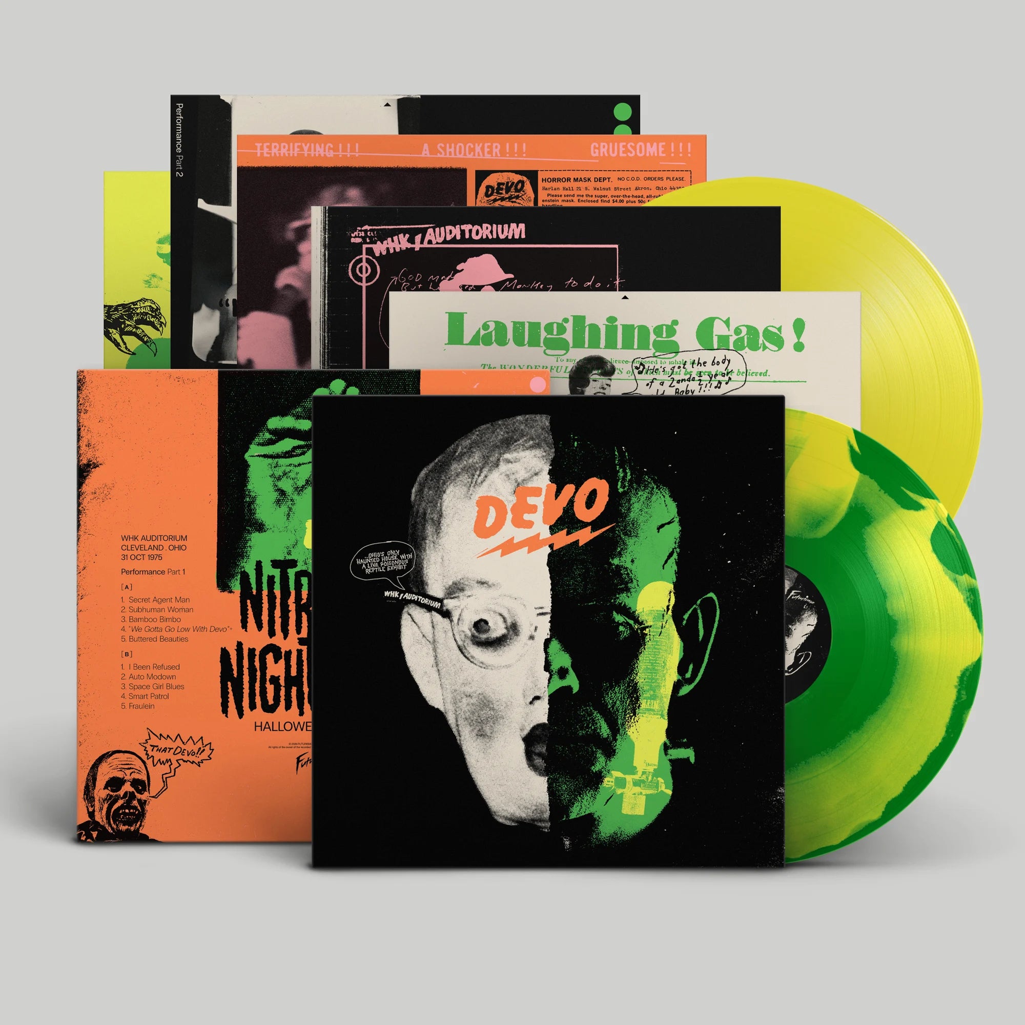 Devo - Nitrous Nightmare Halloween Live ‘75: 'Laughing Gas' Green-Lemon Inkspot + Lemon Vinyl 2LP