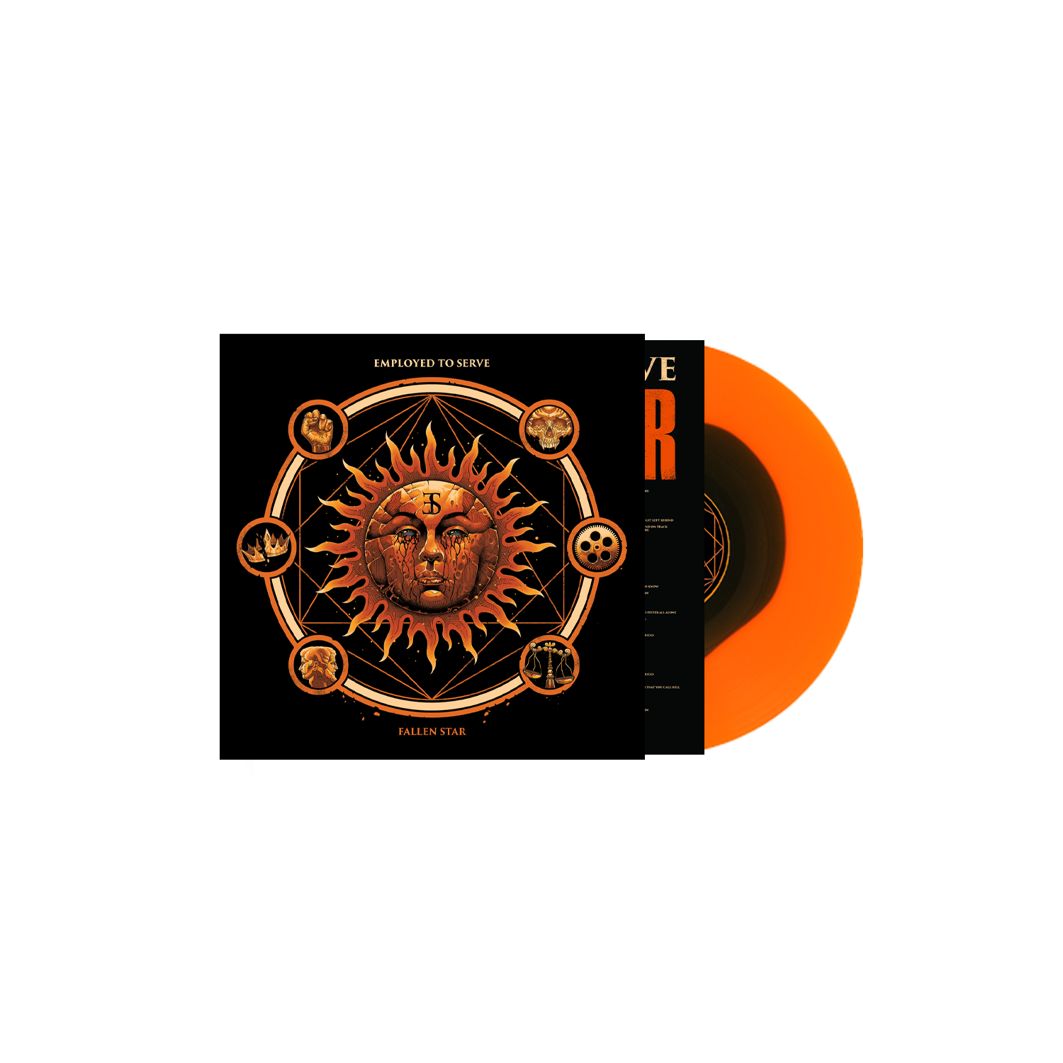 Employed To Serve - Fallen Star: Orange with Black Sun Burst Vinyl LP