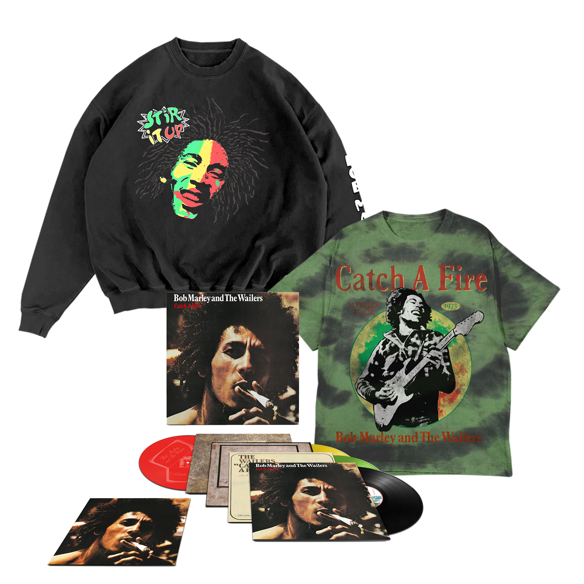 Catch A Fire (50th Anniversary): Exclusive Colour Vinyl 3LP/12", Tie Dye T-Shirt + Stir It Up Crewneck