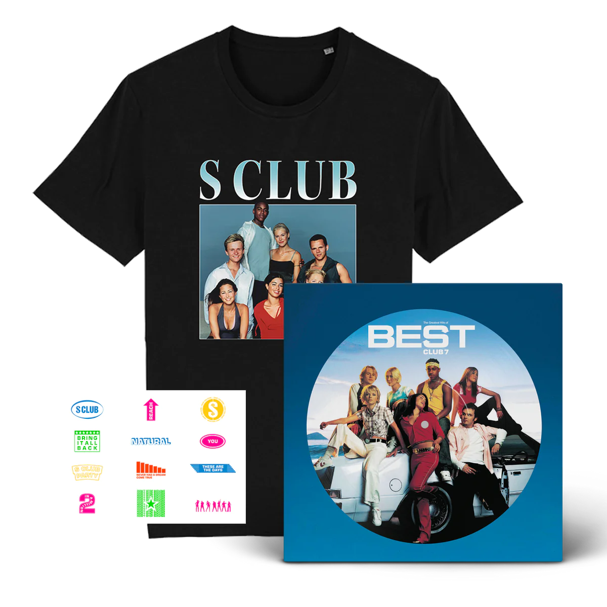 Best - The Greatest Hits Of S Club 7: Vinyl LP, Homage T-Shirt + Sticker Sheet