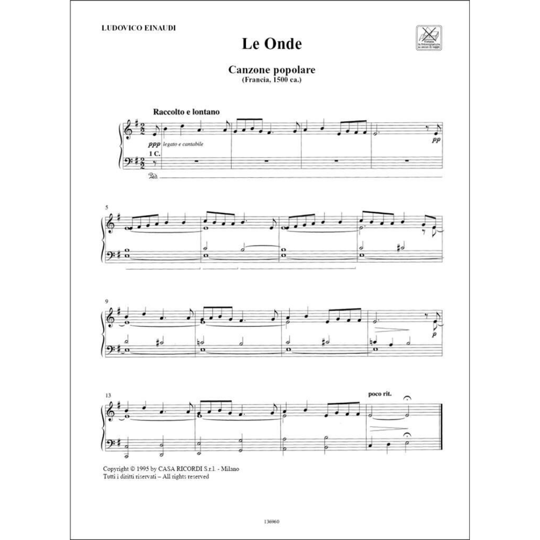 Ludovico Einaudi - Le Onde Sheet Music