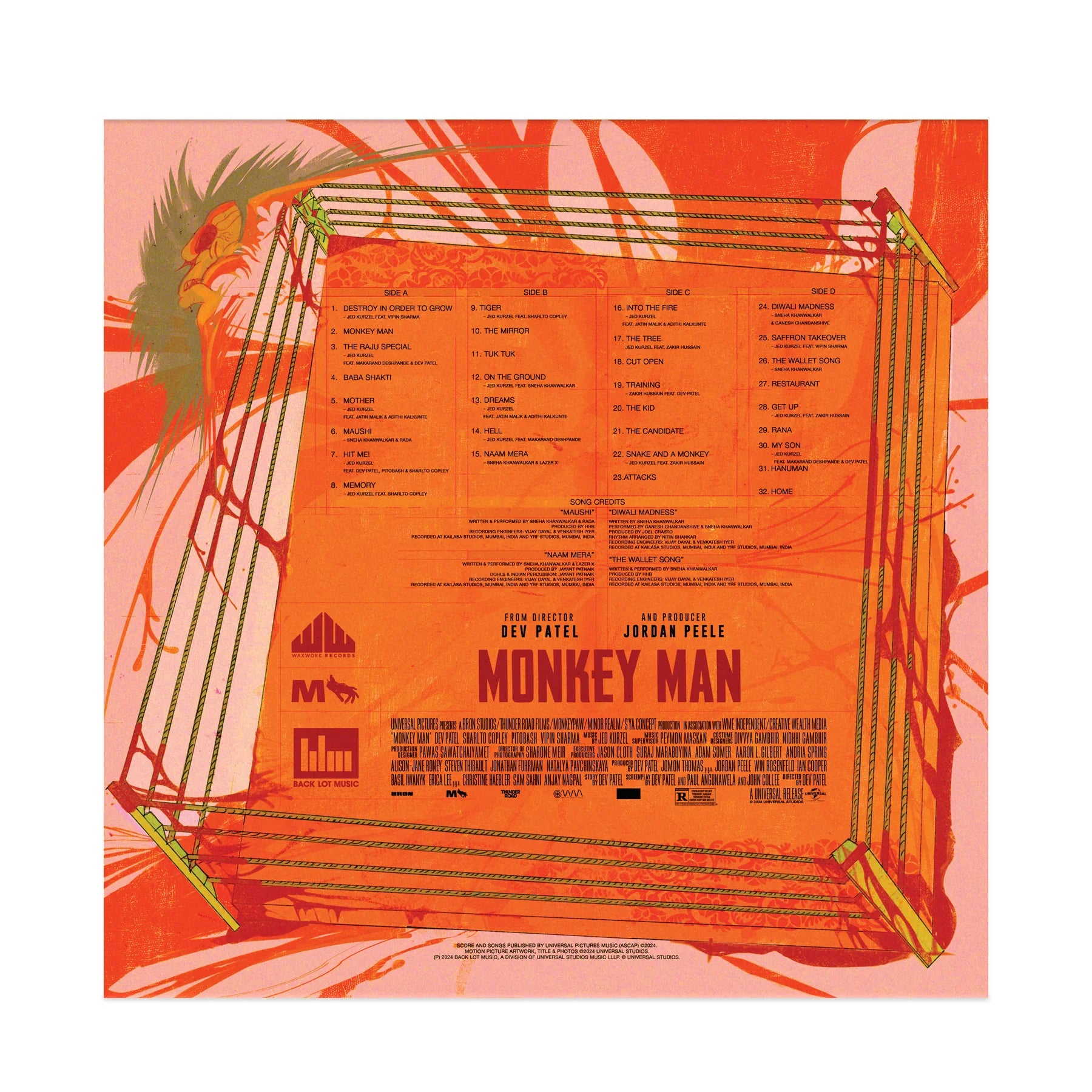 Jed Kurzel - Monkey Man (OST): Limited Blood Red, Black and Metallic Gold Vinyl 2LP