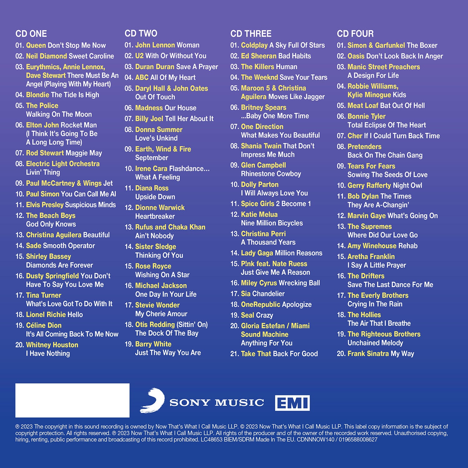 Now 3 Rear Cover Now Music & Various Artists - NOW That’s What I Call Legendary (4CD ...