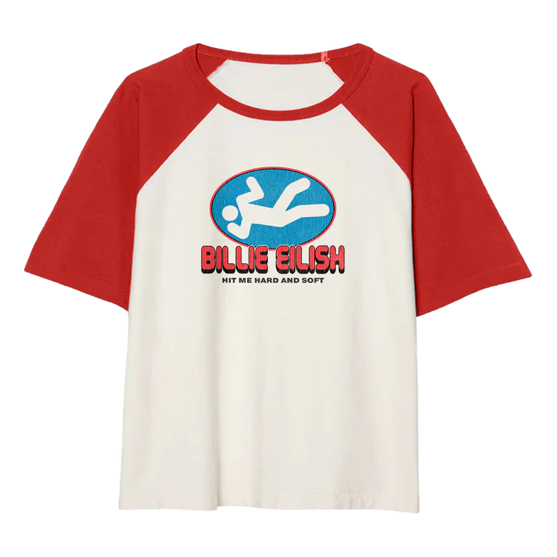 Billie Eilish - Red And White Raglan Drop Sleeve Tee