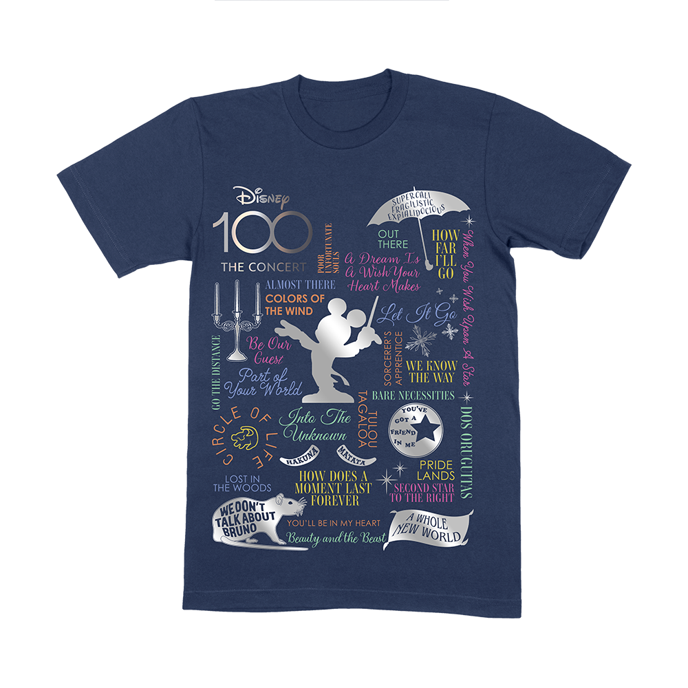 Disney - Disney 100 - The Concert - Navy 'Songlist Graphics' T-Shirt