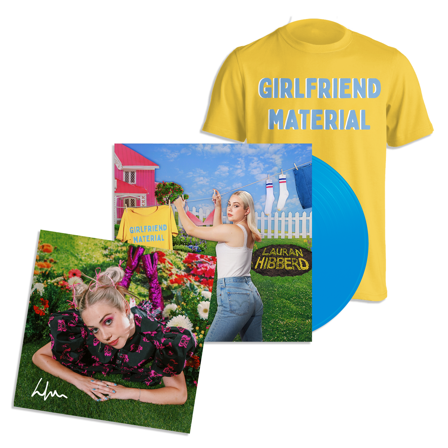 girlfriend material: Sky Blue Vinyl LP, T-Shirt + Signed Print