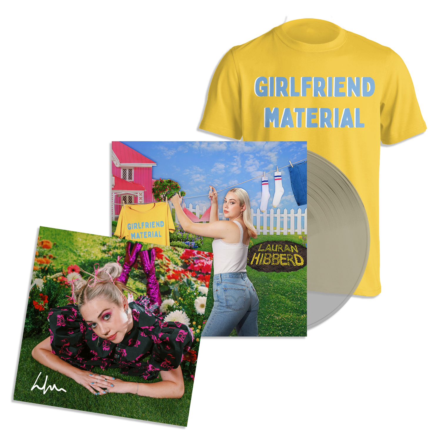 girlfriend material: Clear Vinyl LP, T-Shirt + Signed Print