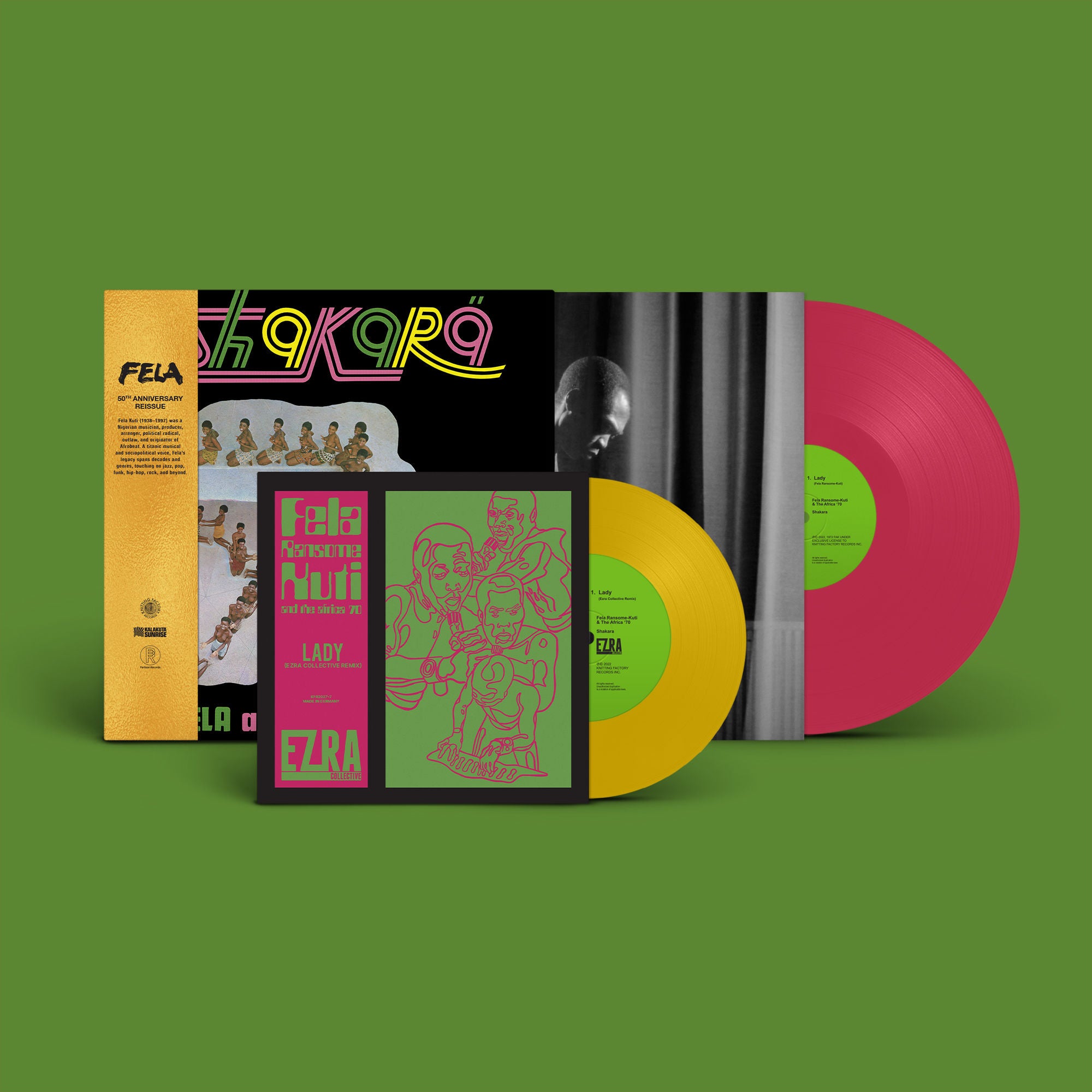 Fela Kuti - Shakara (50th Anniversary Edition): Limited Pink Vinyl LP + Bonus Yellow Vinyl 7" 